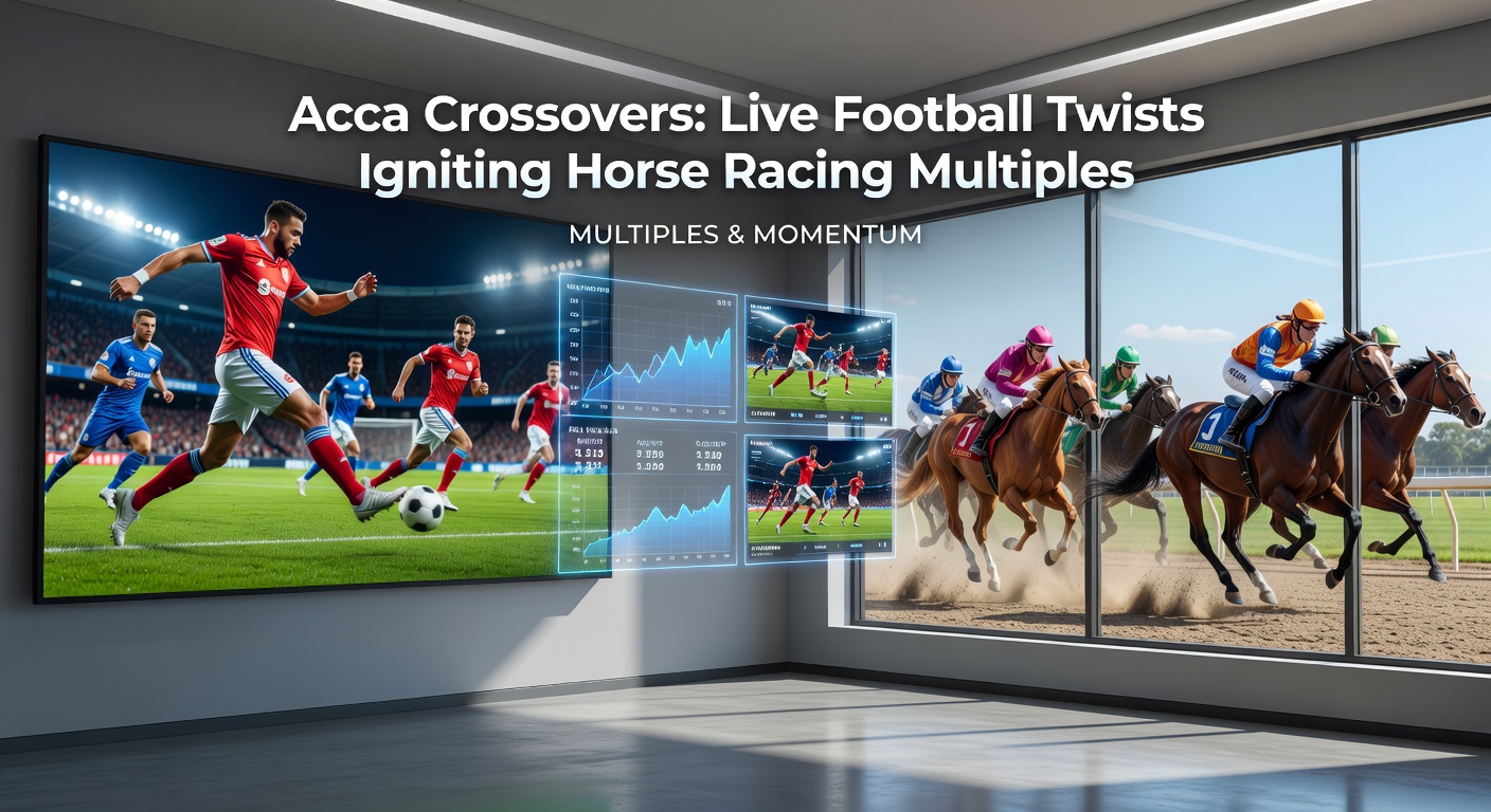 Close-up of a betting slip highlighting a multi-leg accumulator linking a live soccer goal alert with horse racing odds updates, evoking high-stakes crossover excitement