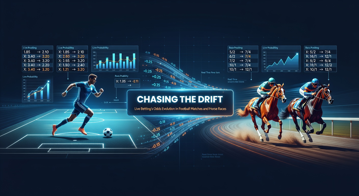Close-up of a horse race photo finish with overlaid live odds screen capturing a dramatic drift on the longshot