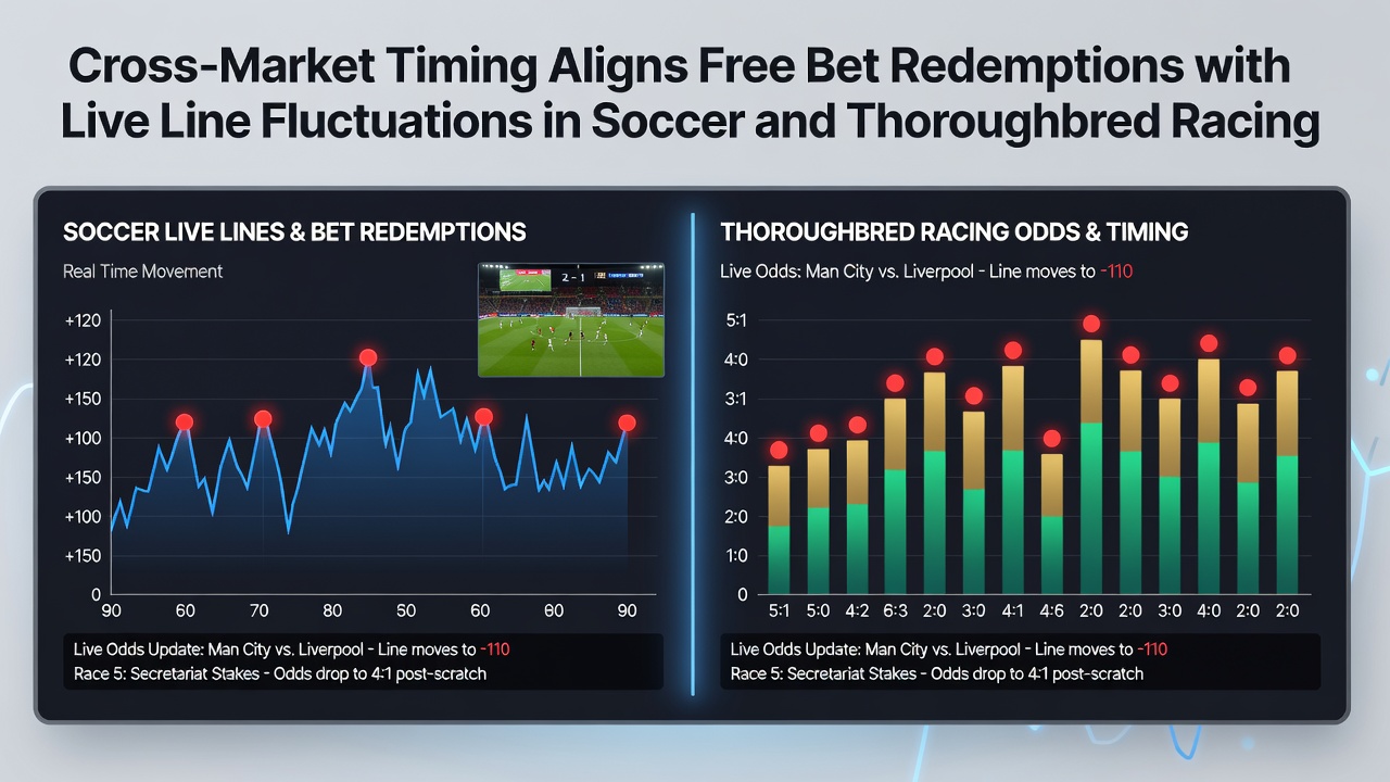 Split screen showing soccer live betting interface and thoroughbred racing tote board updating simultaneously