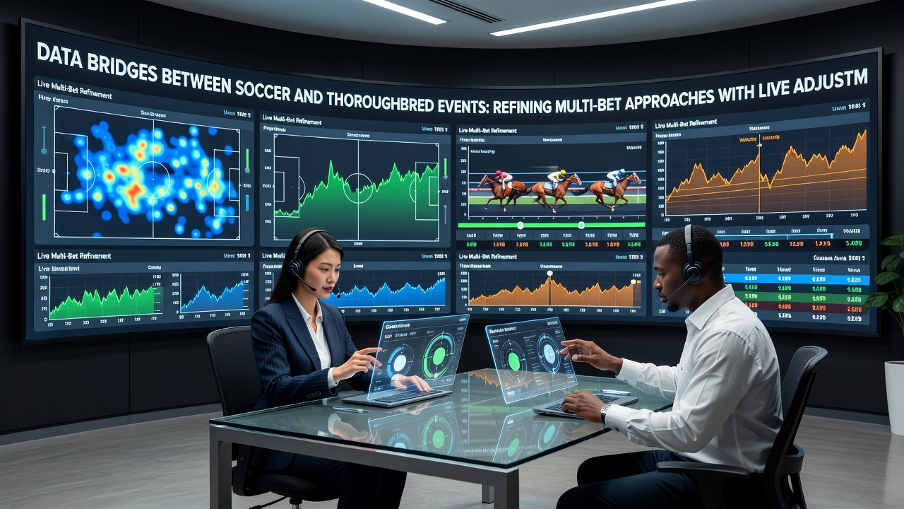 Screenshot of a live betting interface displaying synchronized soccer and horse racing data streams for accumulator management