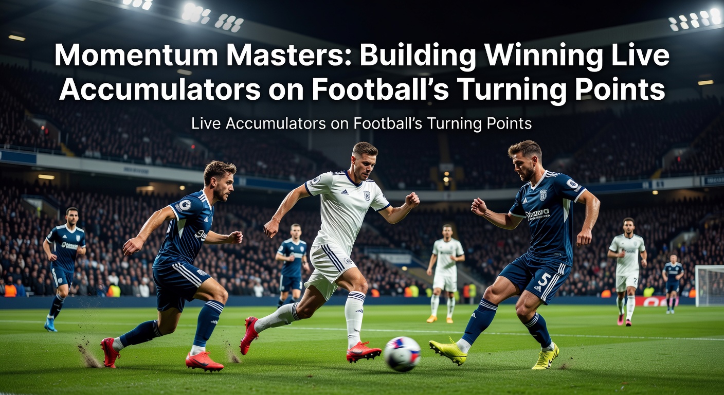 Live betting interface displaying accumulator odds shifting during a football match's momentum swing, with multiple selections chained for high payouts