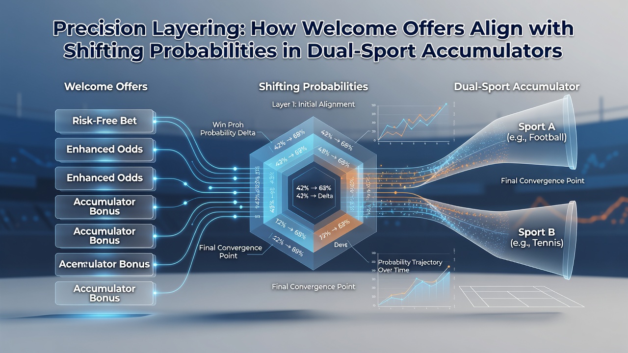 Live accumulator dashboard illustrating probability shifts and bonus layering points in soccer and horse racing events