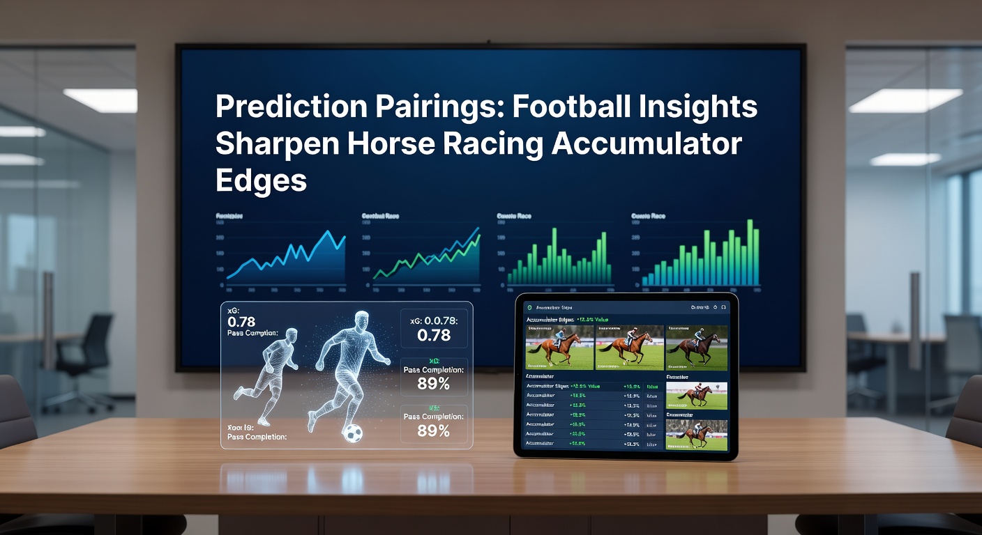 Dynamic split image showing a soccer pitch action shot alongside a horse racing starting gate, symbolizing cross-sport prediction synergies